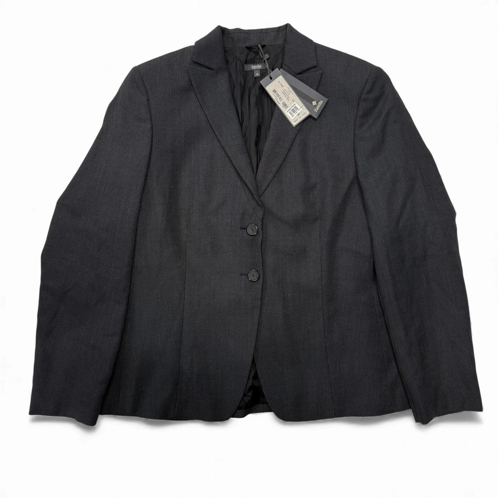 Zanella Womens Black Pin Dot Blazer Jacket Size 14 Made in Italy NWT 100% Wool